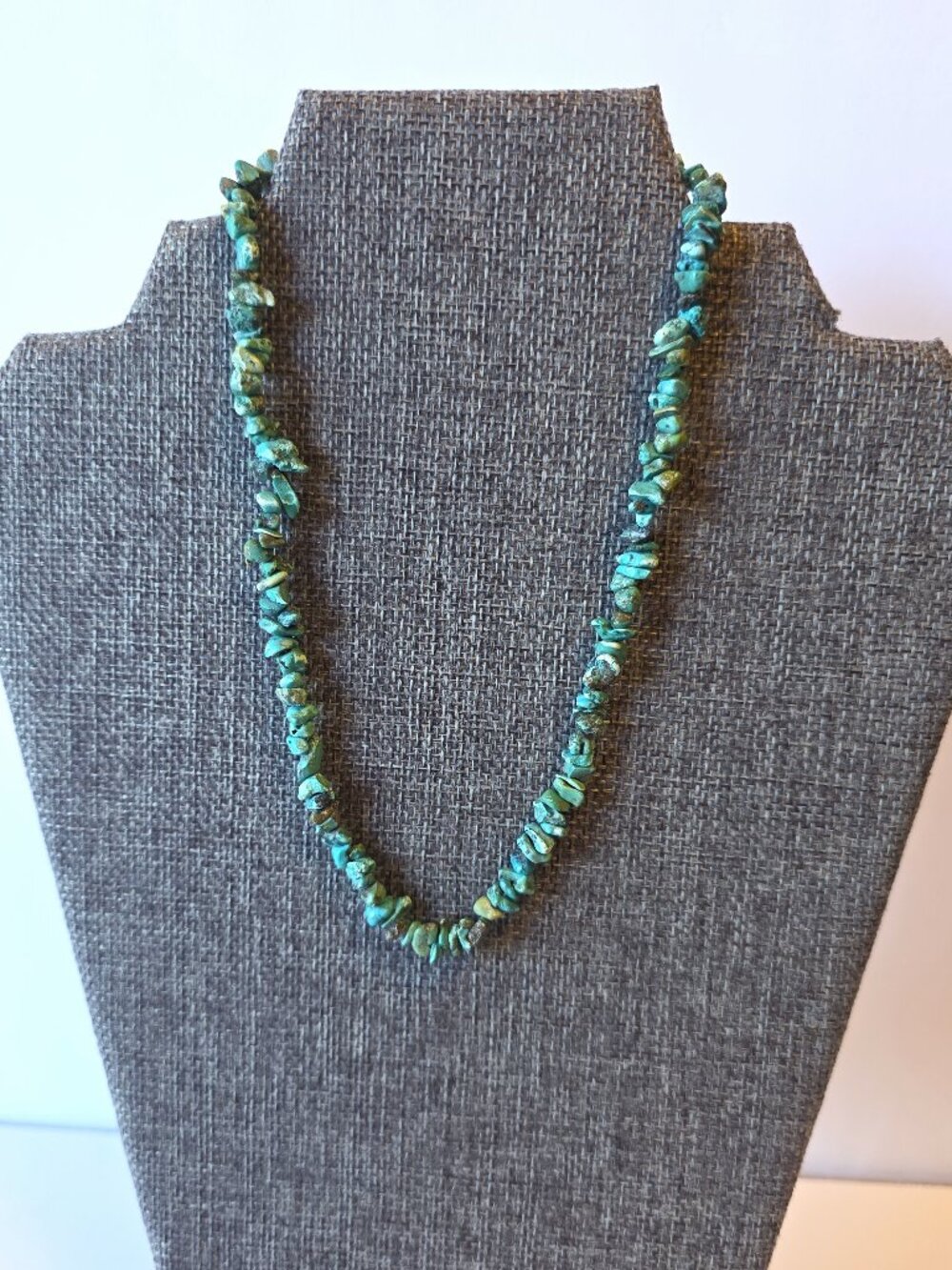 Vintage Turquoise Chip Necklace Sterling Silver 925 Southwestern Boho 16"